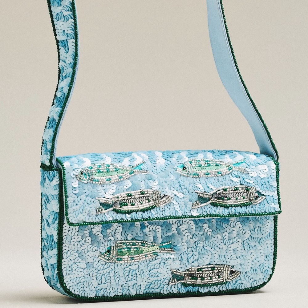 Anthropologie Fiona Beaded Bag Food & Drink Sardines Fish Edition NWT - Picture 8 of 8